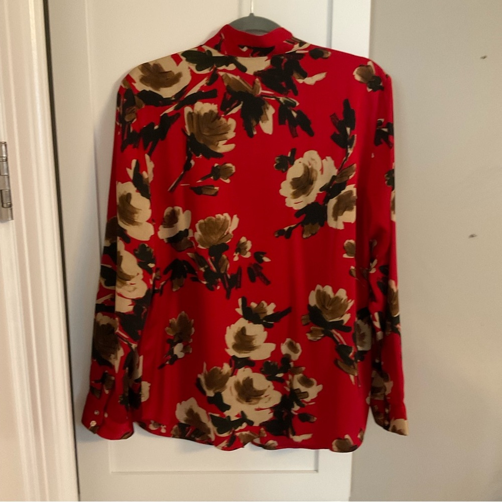 Chico’s Carmine Red Floral Blouse Large or 2